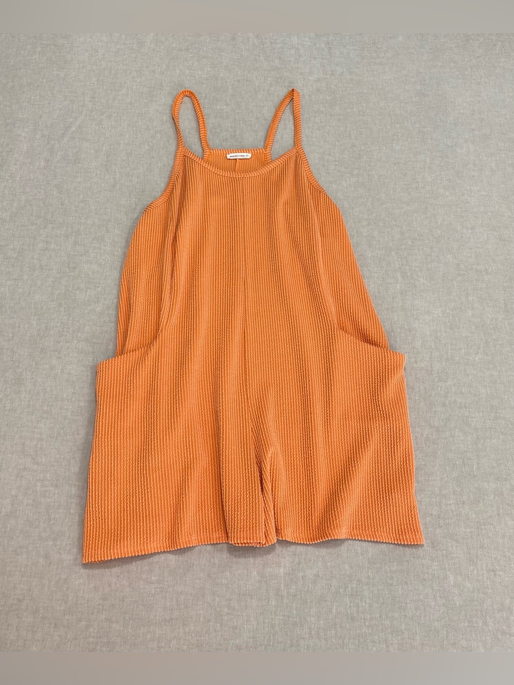 Wosabi+Mint Textured Orange Ribbed Two Pockets Romper Sz L Boho Beachy